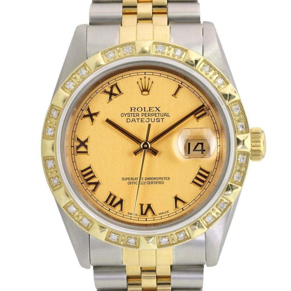 ROLEX DATEJUST CHAMPAGNE INDEX DIAL DIAMOND 18KY & STEEL JUBILEE TWO-TONE 16233
